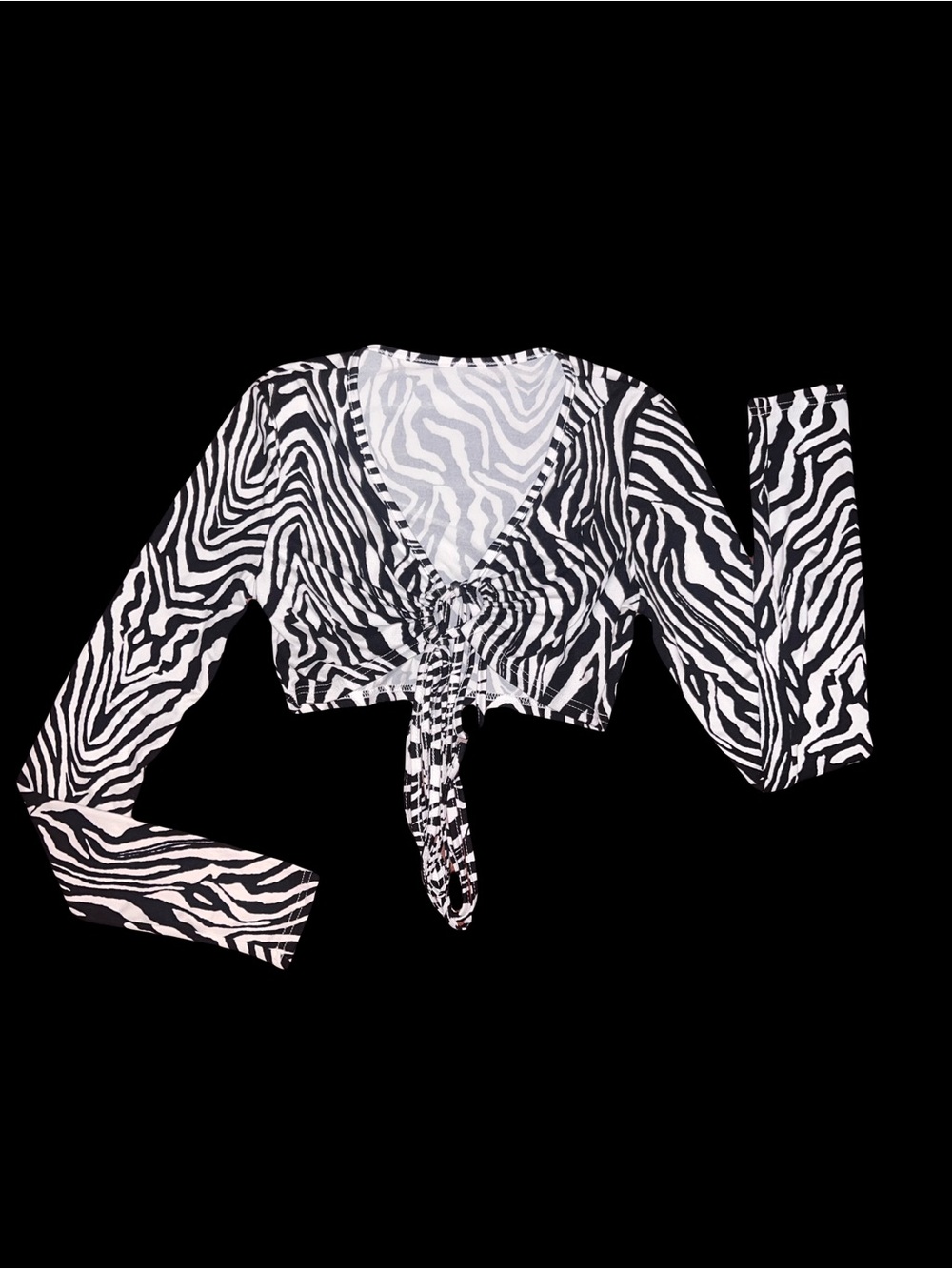 SHEIN Black and White Zebra Tie-Front Crop Top